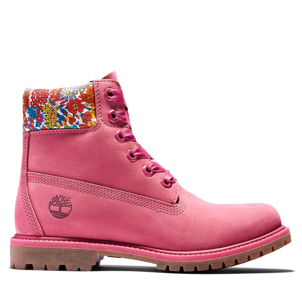 Bototos Timberland Mujer 6-Inch Premium Waterproof Made With Liberty Fabric Rosas - Chile VRI-584317